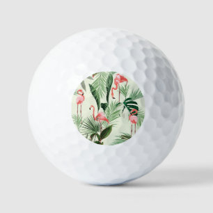 Pink Flamingo Exotic Flowers Pattern Golf Balls