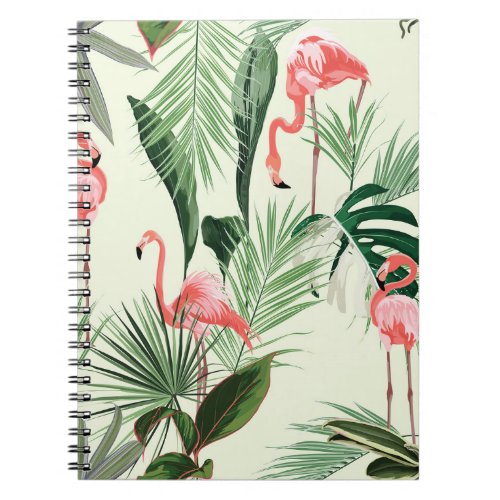 Pink Flamingo Exotic Flowers Pattern Notebook