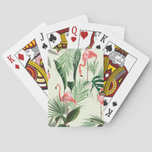 Pink Flamingo Exotic Flowers Pattern Poker Cards