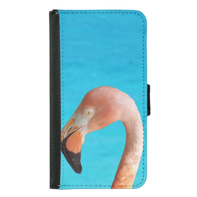 Pink flamingo face on blue Wallet Case (Front)