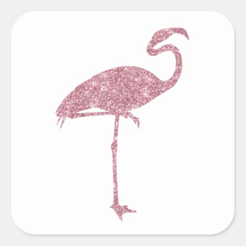 Pink Flamingo Faux Glitter Flamingos Tropical Square Sticker