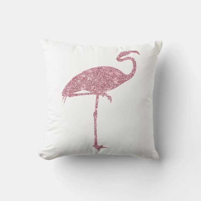 Pink Flamingo Faux Glitter Flamingos Tropical Throw Pillow (Front)