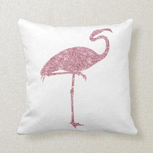 Pink Flamingo Faux Glitter Flamingos Tropical Throw Pillow
