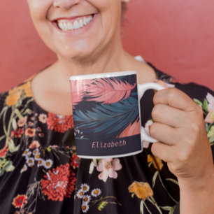 Pink Flamingo Feathers Tropical Themed Pattern Coffee Mug