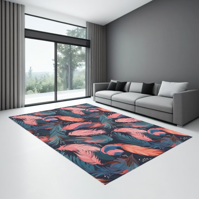 Pink Flamingo Feathers Tropical Themed Pattern Rug (Insitu (Indoor 3))