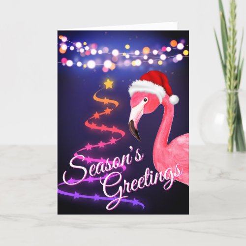 Pink Flamingo Festive Tropical Beach Christmas Holiday Card