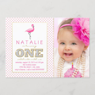 Pink Flamingo First Birthday Invitation