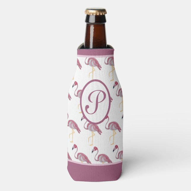 Pink Flamingo Flamingos Can Bottle Cooler (Bottle Front)