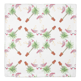  Pink Flamingo Flamingos Palm Trees Q Duvet Cover