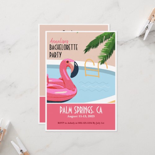 Pink Flamingo Float Bachelorette Invitation 