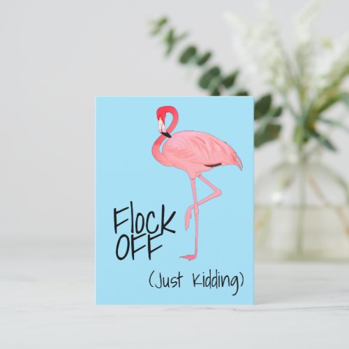 Pink Flamingo Flock Off Funny Postcard