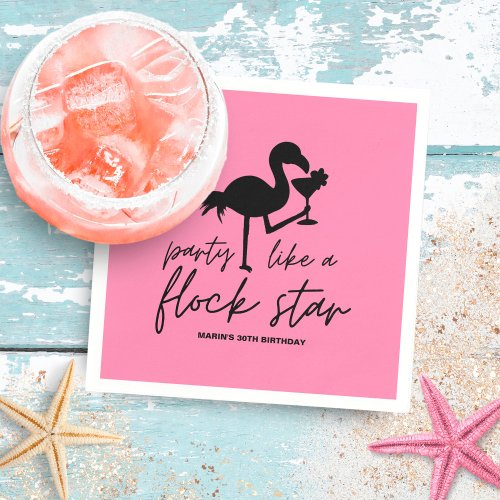 Pink Flamingo Flock Star Tropical Birthday Napkins