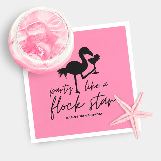 Pink Flamingo Flock Star Tropical Birthday Napkins (Creator Uploaded)