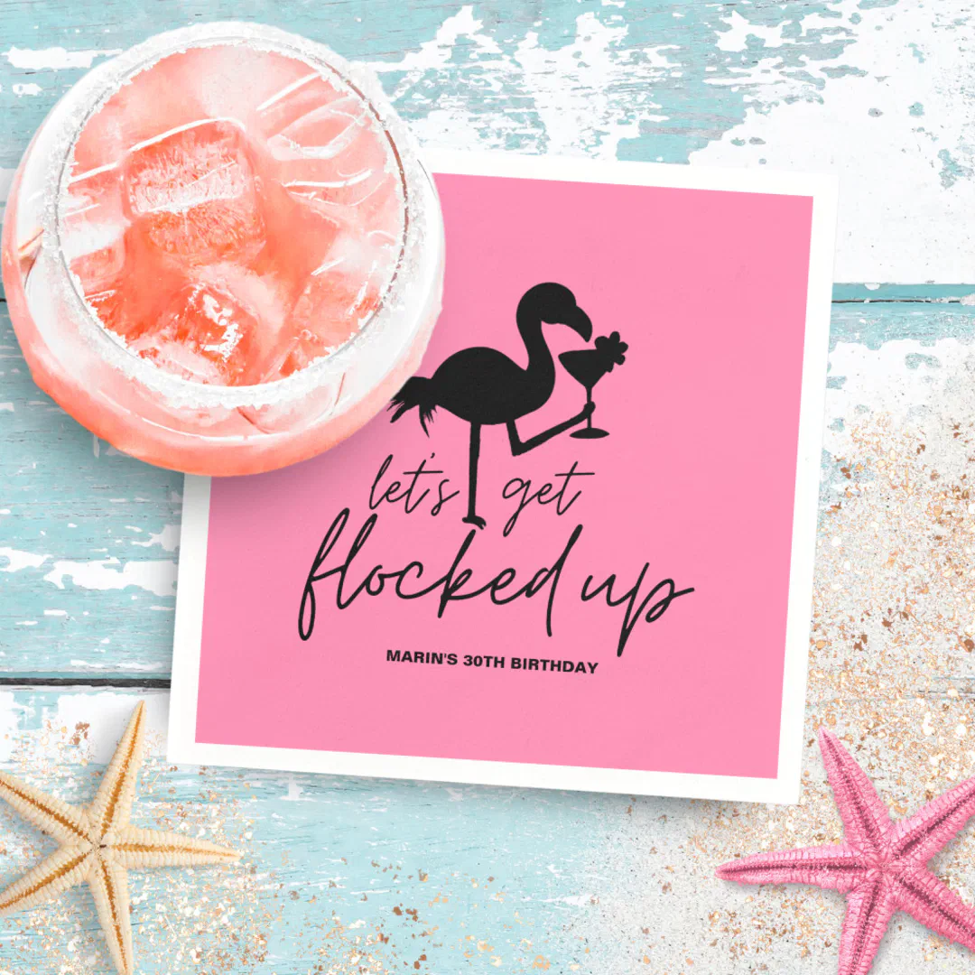 Pink Flamingo Flocked Up Tropical Birthday Napkins