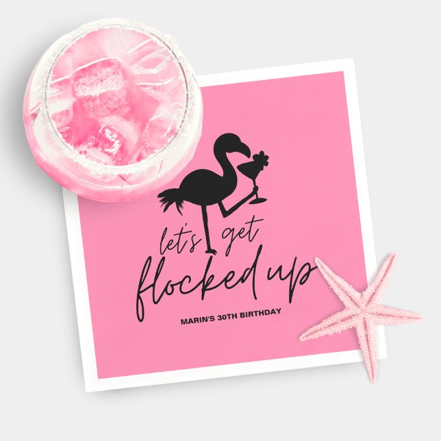Pink Flamingo Flocked Up Tropical Birthday Napkins (Creator Uploaded)