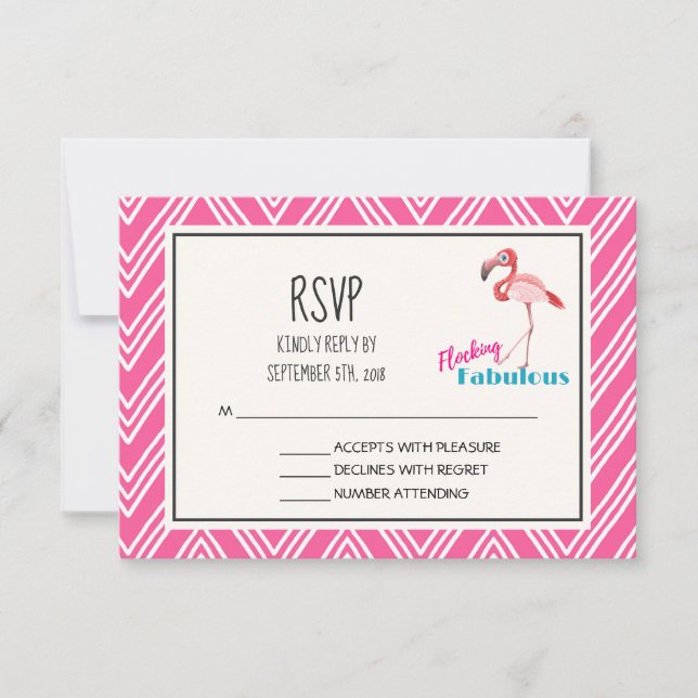 Pink Flamingo Flockin Fabulous Fun RSVP Card (Front)