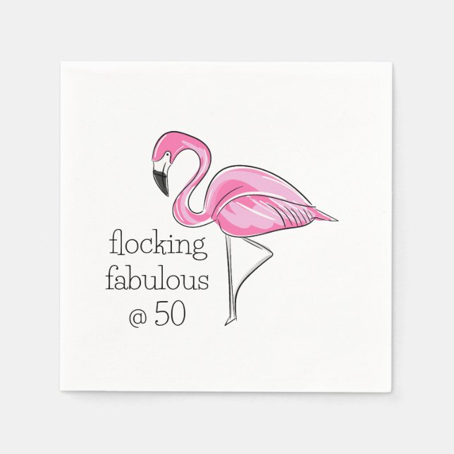 Pink Flamingo Flocking Fabulous at Fifty Napkins (Front)