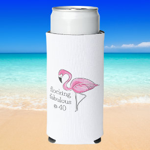 Pink Flamingo Flocking Fabulous at Forty 40th Gift Seltzer Can Cooler