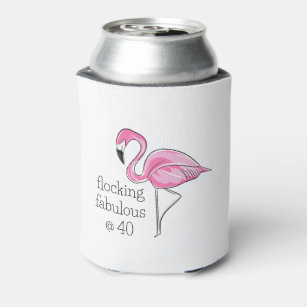 Pink Flamingo Flocking Fabulous at Forty Can Cooler