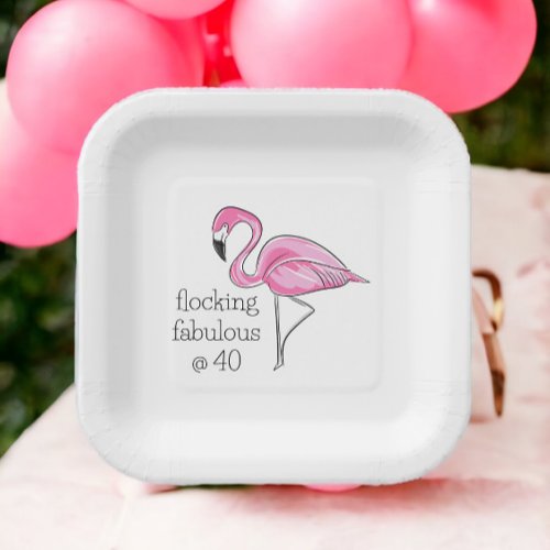 Pink Flamingo Flocking Fabulous at Forty Paper Plates