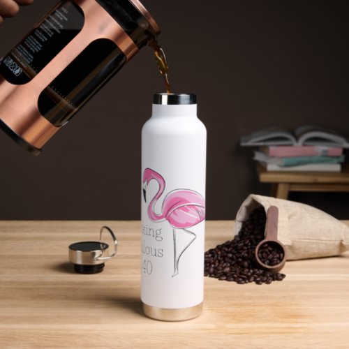 Pink Flamingo Flocking Fabulous at Forty Water Bottle