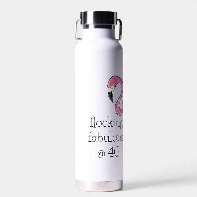 Pink Flamingo Flocking Fabulous at Forty Water Bottle (Front)