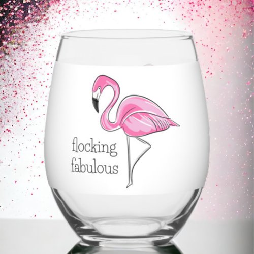 Pink Flamingo Flocking Fabulous Stemless Wine Glass