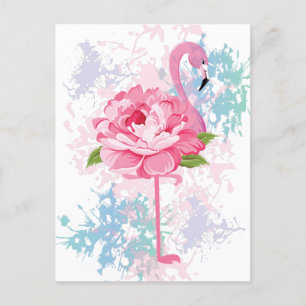 Pink flamingo Floral design Holiday Postcard