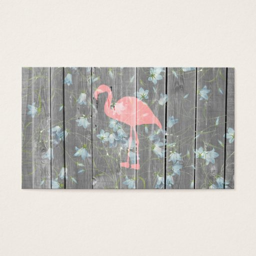 Customizable Pink Flamingo Floral Gray Rustic Wood Photo Print Business Card Templates