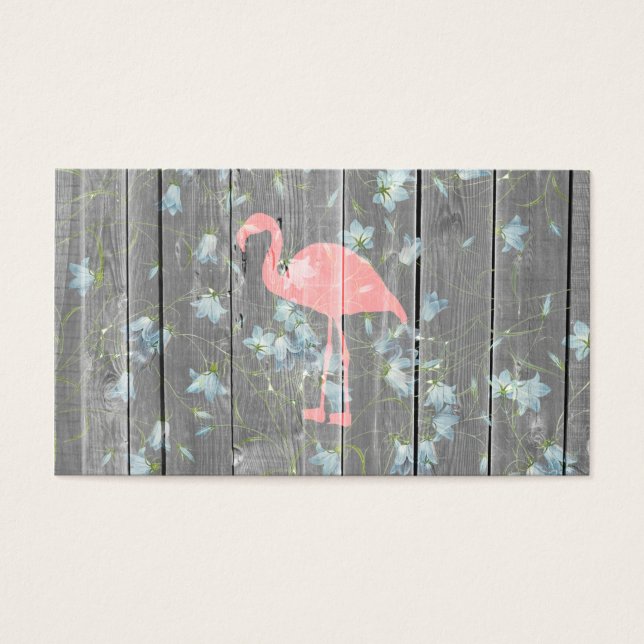 Pink Flamingo Floral Gray Rustic Wood Photo Print (Front)