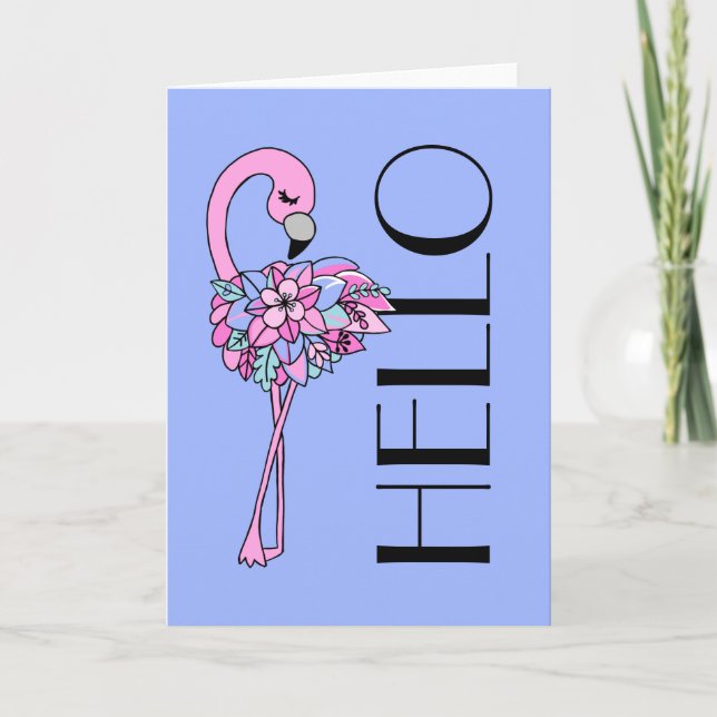 Pink Flamingo Floral Greeting Card (Blank Inside) (Front)