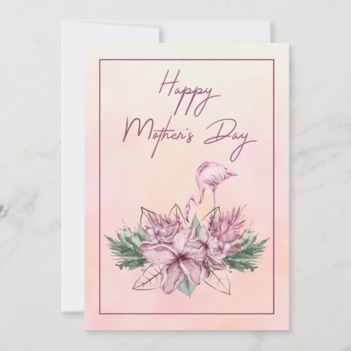 Pink Flamingo Floral Happy Mothers Day Card