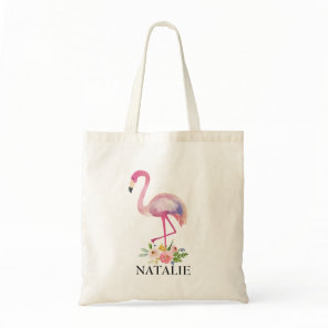 Pink Flamingo Floral Kids Girl Personalized Gift Tote Bag