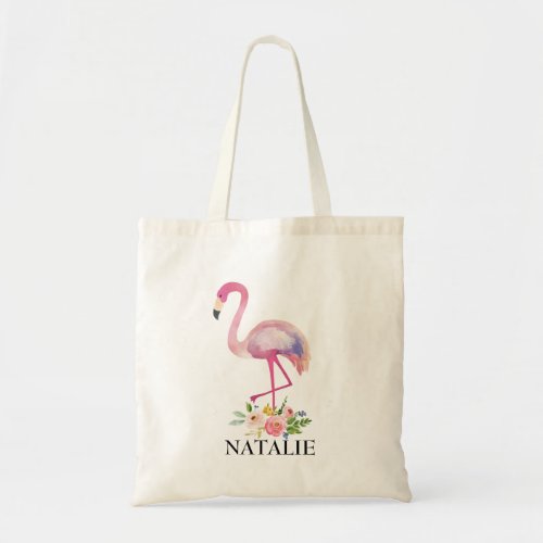 Pink Flamingo Floral Kids Girl Personalized Gift Tote Bag