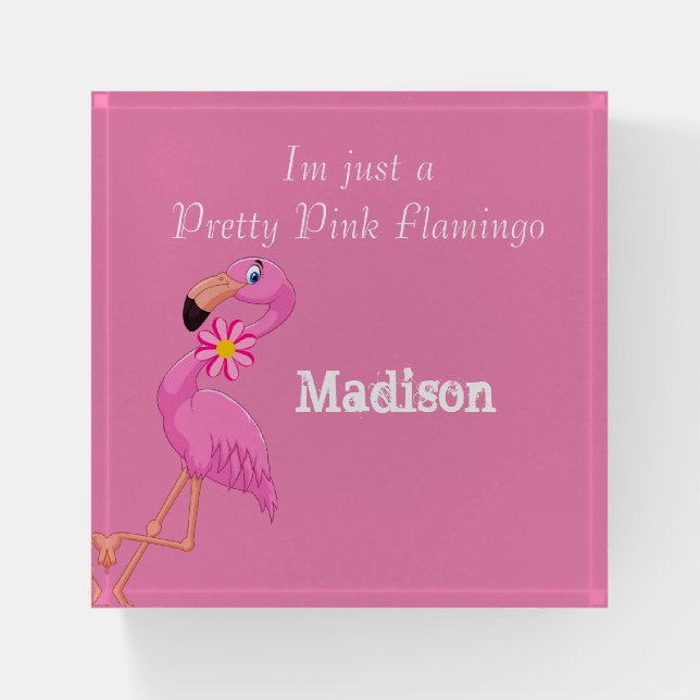 Pink Flamingo Floral  Paperweight (Front)
