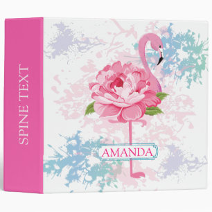 Pink flamingo Floral Personalized 3 Ring Binder