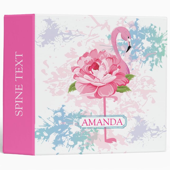 Pink flamingo Floral Personalized 3 Ring Binder (Front/Spine)