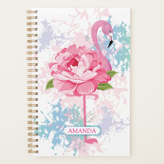 Pink flamingo Floral Personalized design Planner (Front)