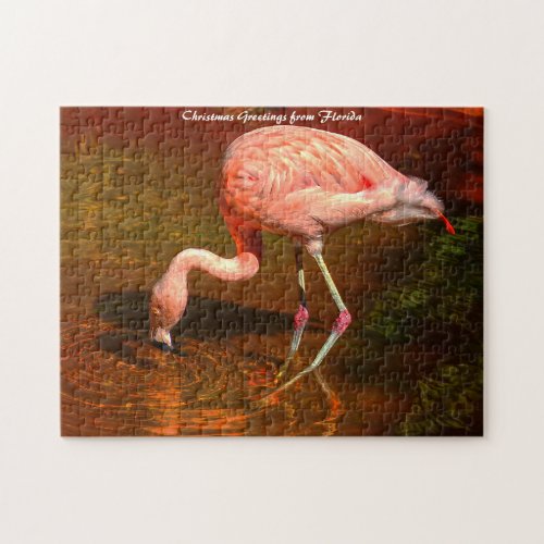 Pink Flamingo FloridaChristmas Greetings Jigsaw Puzzle
