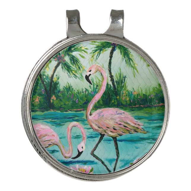 Pink Flamingo Florida Golf Hat Clip (Front)