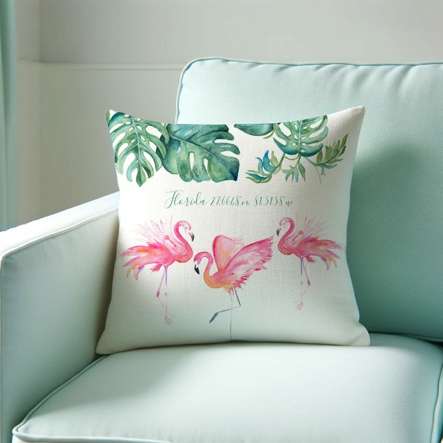 Pink Flamingo Florida Living Room Decor Outdoor Pillow (Pink flamingo Florida living room decor features throw for chair with pink flamingo V. Grigaliunas)