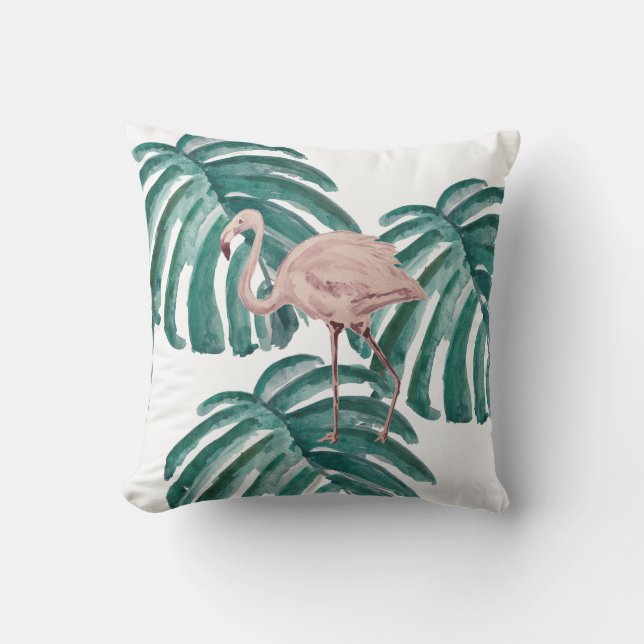 Pink Flamingo Florida Outdoor Throw Pillow (Front)