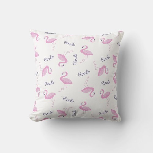 Pink Flamingo Florida Pink and Purple Pattern Throw Pillow
