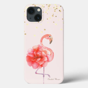 Pink Flamingo Flower,Gold Confetti     iPhone 13 Case