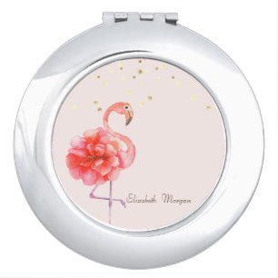Pink Flamingo Flower,Gold Confetti Compact Mirror