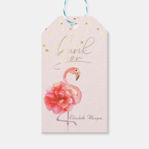 Pink Flamingo Flower,Gold Confetti Gift Tags