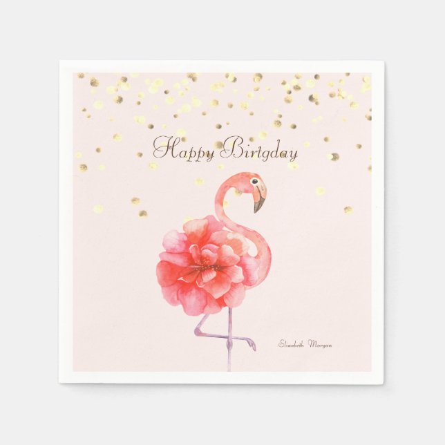 Pink Flamingo Flower,Gold Confetti  Napkins (Front)