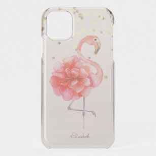 Pink Flamingo Flower,Gold Confetti       iPhone 11 Case