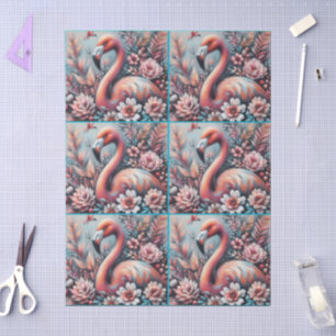 Pink Flamingo & Flowers Chalk Pastel Decoupage  Tissue Paper