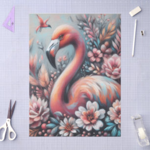 Pink Flamingo & Flowers Chalk Pastel Decoupage  Tissue Paper